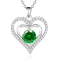 Collier double cœur en argent 925 avec un grand pendentif en moissanite verte brillante - Argent Sterling 925 (Plaqué Or Blanc) / Moissanite Verte 2ct