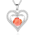 Collar de plata de ley 925 con colgante de corazón y moissanita naranja viva - Plata de Ley 925 (Chapado en Oro Blanco) / Moissanita Rojo Naranja 2ct