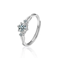 Silver 925 adjustable couple ring featuring a brilliant round moissanite in six-prong setting - Adjustable Open / Women's Ring 1 Carat