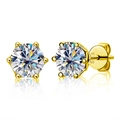 Classic six-prong moissanite magnetic earrings in S925 sterling silver gold finish - Beaded Border Style / 2 Carat Moissanite / Gold