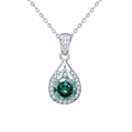 Teardrop necklace in 925 sterling silver with green round brilliant-cut moissanite stone - Water Drop Necklace