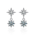 Elegant S925 sterling silver hexagram star earrings with dangling moissanite stones - 0.5ct Moissanite / Silver