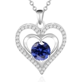 Collar de plata de ley 925 con colgante de corazón y moissanita azul - Plata de Ley 925 (Chapado en Oro Blanco) / Moissanita Azul Real 2ct