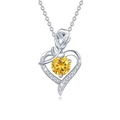925 sterling silver heart rose necklace with a brilliant yellow gemstone pendant - 1 Carat Moissanite / Champagne Rhinestone