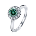 Adjustable 925 silver ring featuring a round green moissanite in a floral halo setting - Halo Adjustable Ring