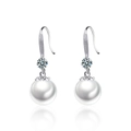 Elegant 925 silver pearl drop earrings featuring sparkling moissanite stones on white background - 30 Points*30 Points Moissanite Earrings / 925 Sterling Silver (10mm Pearl)