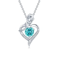 925 silver heart and rose pendant necklace with a brilliant blue moissanite gemstone - 1 Carat Moissanite / Turquoise Blue