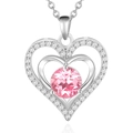 Collar de plata 925 con colgante de corazón de moissanita rosa y pavé - Plata de Ley 925 (Chapado en Oro Blanco) / Moissanita Rosa 2ct