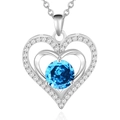 Collar con colgante de corazón de plata 925 con piedra azul y moissanita - Plata de Ley 925 (Chapado en Oro Blanco) / Moissanita Azul Mar 2ct