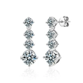 Classic silver 925 sterling silver drop earrings with four-claw moissanite stones - 1ct+1ct Moissanite (925 Silver)