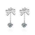 Elegant 925 sterling silver bow earrings featuring hanging moissanite gemstones - 0.5ct Moissanite Style