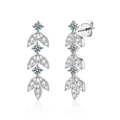 S925 sterling silver moissanite tassel leaf drop earrings with sparkling marquise gems - 0.6ct Moissanite (XEZ055) / 925 Silver