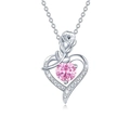 925 silver heart necklace featuring a 3D rose and a sparkling pink moissanite pendant - Pink