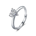 Anillo ajustable de plata de ley 925 con una moissanita de corte corazón en engaste de 3 garras - Abierto Ajustable / 0.5 Quilate Corazón Moissanita