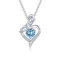 925 silver heart rose pendant necklace with round blue zircon and sparkling accents - Aqua Blue Zircon