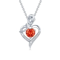 925 silver heart necklace featuring rose design and orange gemstone with tiny zircons - Orange Zirconia