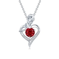 925 silver heart rose necklace with a vibrant red stone and sparkling accents - Garnet Red