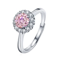 Anillo ajustable de plata 925 con moissanita rosa redonda y diseño halo - Abierto Ajustable / 1 ct / Rosa