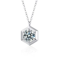 Elegante collar de plata de ley S925 con colgante de moissanita hexagonal en cadena O - Plata 925 / 1ct Moissanita (XMZ095)