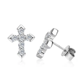 S925 sterling silver cross stud earrings with sparkling moissanite stones and mirror finish - 0.36ct Moissanite / 925 Sterling Silver (White Gold Plated)
