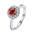 Anillo ajustable de plata 925 con gran piedra roja facetada y cristales blancos halo - Abierto Ajustable / 1 ct / Rojo granate
