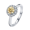 Anillo ajustable de plata de ley 925 con moissanita amarilla redonda y diseño de halo - Abierto Ajustable / 1 ct / Amarillo Champán