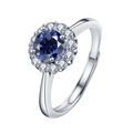 Verstelbare S925 zilveren ring met blauwe moissanite in fonkelende zonnebloemvorm - Verstelbaar Open / 1 ct / Koningsblauw Strass