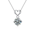 Classic 1-carat moissanite heart necklace in S925 sterling silver with a round gemstone - 925 Sterling Silver (White Gold Plated) / 1 Carat Moissanite