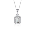 Moissanite square pendant necklace in S925 sterling silver with halo emerald cut stone - 925 Sterling Silver (White Gold Plated) / 1 Carat Moissanite