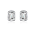 Boucles d'oreilles clous en moissanite taille émeraude en argent 925 avec halo scintillant - Argent Sterling 925 (Plaqué Or Blanc) / 1 Carat Moissanite (5*7mm)