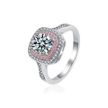 925 silver moissanite halo ring featuring a pink diamond pavé and clear stones - US 5 / 1 Carat Moissanite