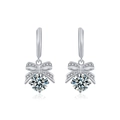 Elegant 925 sterling silver bow drop earrings with sparkling moissanite and round stones - 925 Sterling Silver (White Gold Plated) / 1 Carat Moissanite