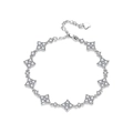 Elegant S925 sterling silver clover bracelet with sparkling moissanite and heart charm - Lucky Four Leaf Clover Bracelet / White Gold