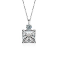 Moissanite S925 silver necklace with princess cut square pendant and round stone - 925 Silver / Silver (Moissanite)