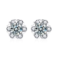 Elegant S925 sterling silver snowflake stud earrings with sparkling moissanite main stone - 1 Carat Heart Snowflake (0.5ct+0.5ct Moissanite) / 925 Sterling Silver (White Gold Plated)