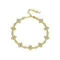 Golden S925 silver clover bracelet with white stones and heart pendant adjustable - Lucky Four Leaf Clover Bracelet / Gold
