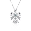 S925 silver bow and bell necklace with moissanite teardrop pendant for women - 925 Sterling Silver (White Gold Plated) / 50 Point Moissanite (Water Drop 4*6mm)