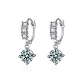 S925 sterling silver moissanite hoop earrings with four-prong settings and dangles - 925 Sterling Silver (White Gold Plated) / 0.5ct + 0.5ct Moissanite