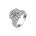 Luxurious S925 sterling silver sunflower ring with moissanite center and scale texture - US 6 / White Gold (2 Carat Moissanite)