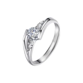 Bague en argent massif S925 avec moissanite centrale ronde et anneau incurvé élégant - US 5 / Bague Femme Argent 925 0,5ct (Or Blanc)