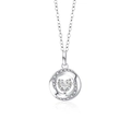 Silver Mobius pendant necklace with a dancing heart-shaped stone and crystal pavé - Women's 50 Points Moissanite Style (XMZ099) / 925 Sterling Silver (White Gold Plated)