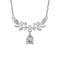 Moissanite S925 silver necklace with wheat ear and water drop pendant for women - 925 Sterling Silver (White Gold Plated) / 0.8ct Moissanite