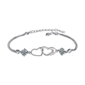 Polished S925 silver double heart bracelet with clear round-cut cubic zirconia stones - 925 Silver / Double Heart Moissanite Style