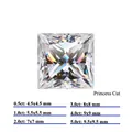 Princess cut moissanite D color VVS size chart showing stones from 0.5 to 5.0 carats - 1 Carat / Princess Cut