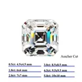 Size chart for Asscher cut moissanite stones showing carat weight and millimeter details - 0.5ct / Asscher Cut