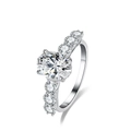Oval cut moissanite ring in S925 sterling silver with sparkling side stone accents - Size 5 / Oval 2 Carat Moissanite (MS018)