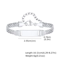 Detailaufnahme von Edelstahl Mesh-Armband mit gravierbarer Platte und Maßen - Stahlfarbe (16+5cm)
