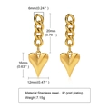 Goldene Edelstahl Ohrringe mit Herzanhänger und klobigem Panzerkettendesign für Damen - Gold