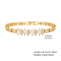 Detailed view of gold Cuban link bracelet with marquise zircon and size parameters - Gold
