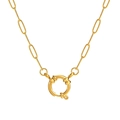 Collier chaîne trombone en acier inoxydable plaqué or 18K avec fermoir marin rond - Chaîne Trombone à Fermoir Marin 18mm